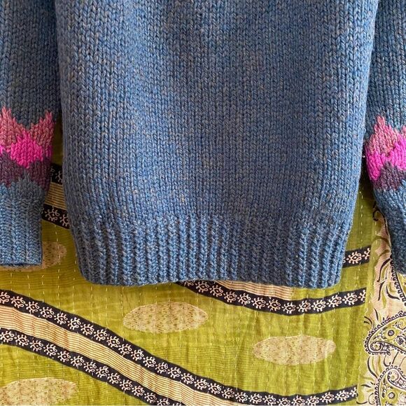 Vintage Danspin Sweater Market Wool Blue Fair Isle Pullover Sweater Size Medium - Picture 4 of 13
